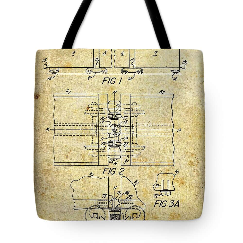 1968 Railway Car Patent Tote Bag featuring the drawing 1968 Railway Car Patent by Dan Sproul