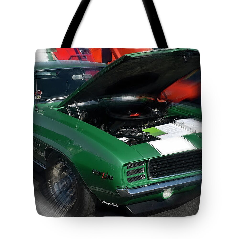 Photography Tote Bag featuring the digital art 1969 Chevrolet Camaro RS Z28 by Larry Nader
