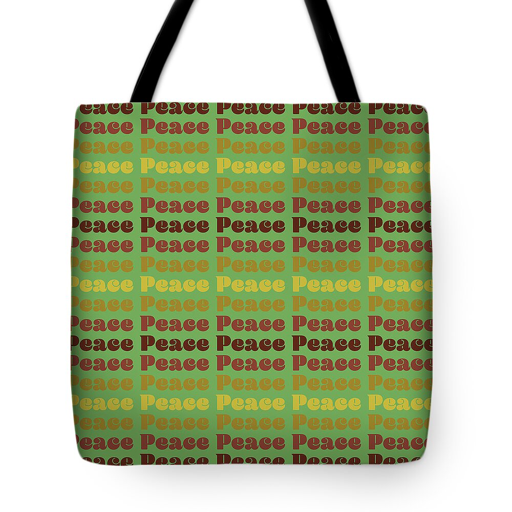 Peace Tote Bag featuring the digital art 1970s Peace Earthtones on Avocado Green by David Smith