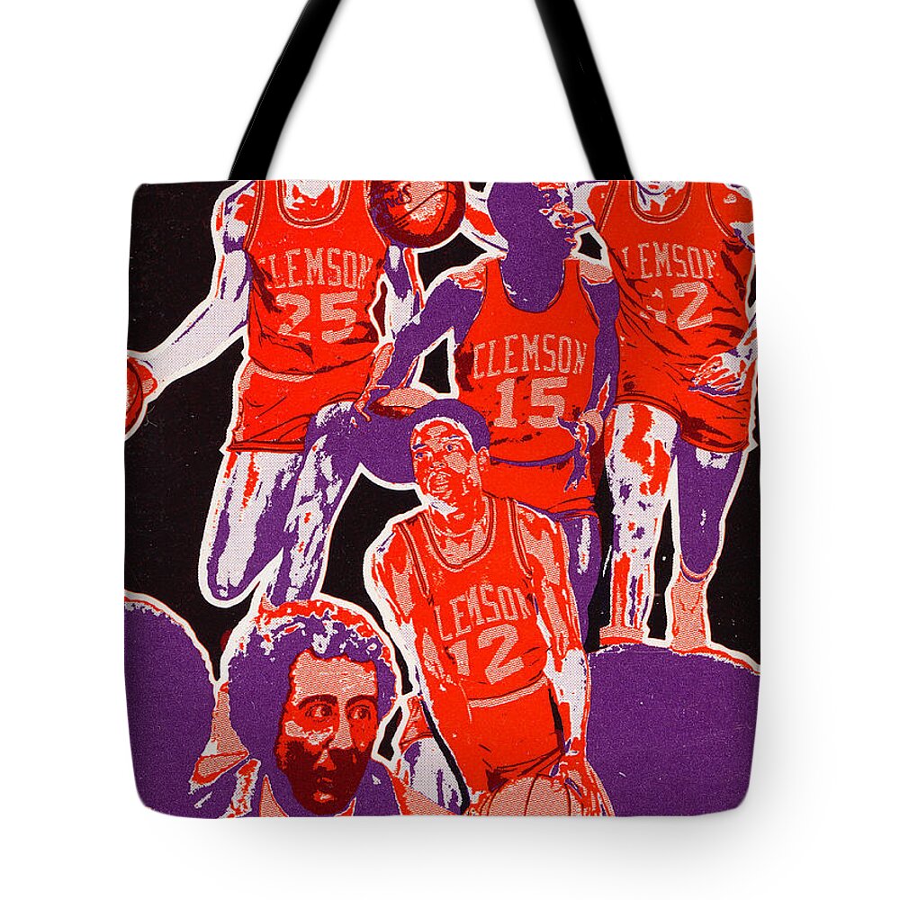 Clemson Basketball Tote Bag featuring the mixed media 1978 Clemson Basketball Art by Row One Brand