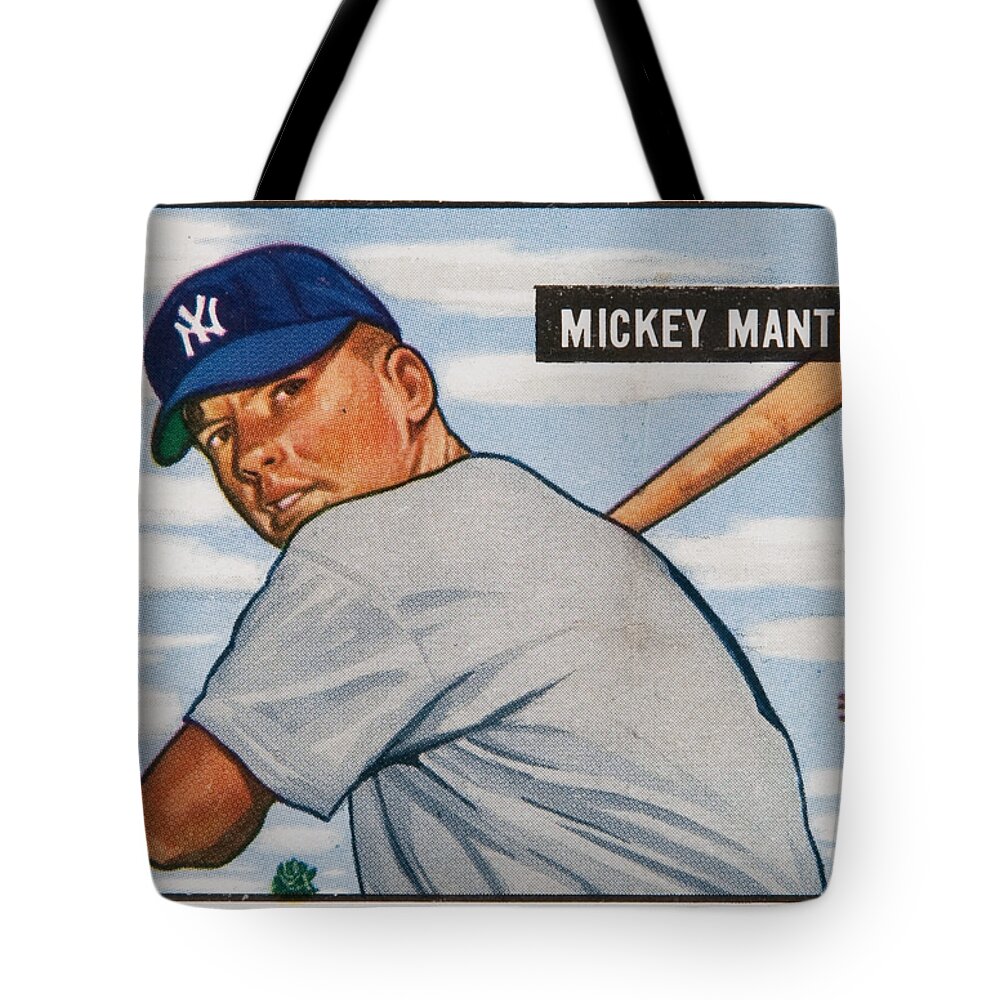 1951 Bowman Mickey Mantle Rookie Card Tote Bag featuring the painting 1951 Bowman Mickey Mantle rookie card #2 by MotionAge Designs