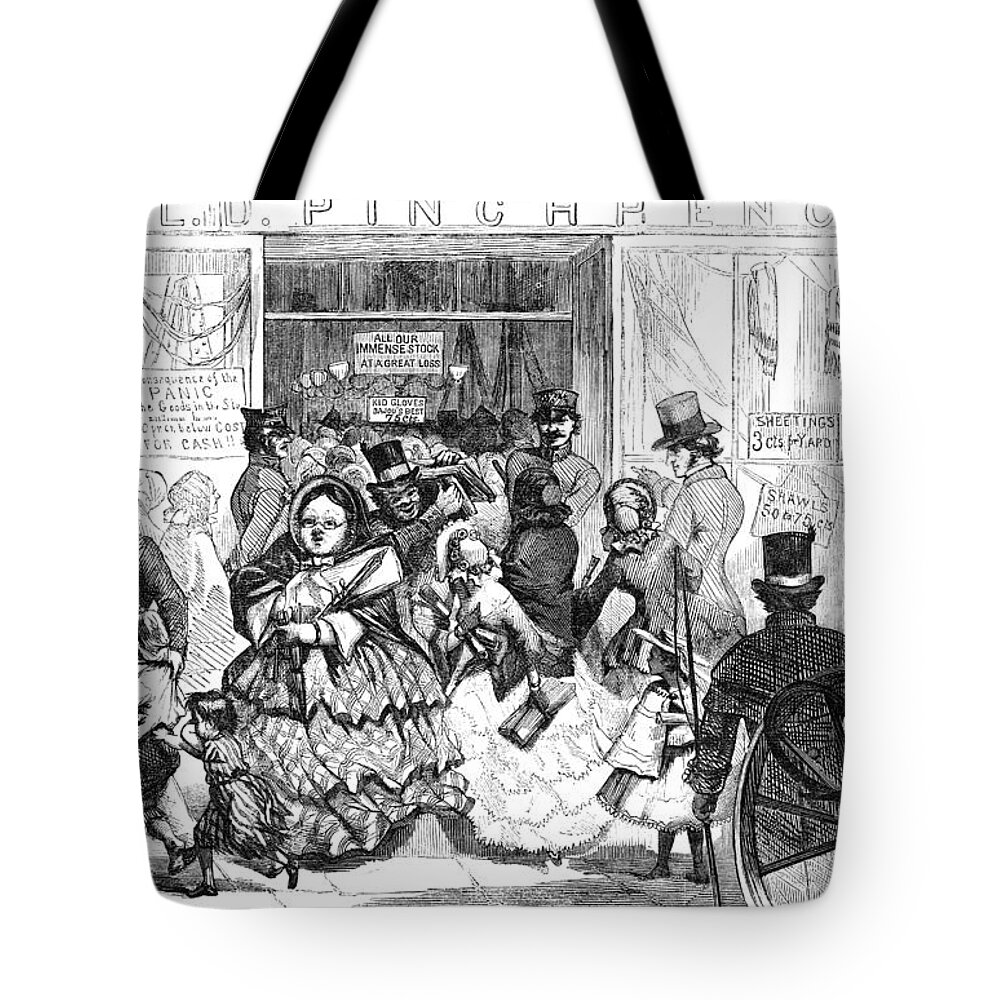 1857 Tote Bag featuring the drawing Bank Panic, 1857 #2 by Granger