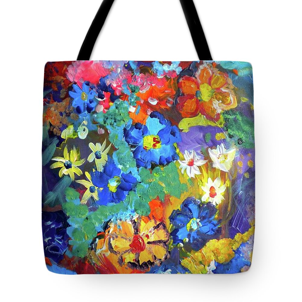 Flowers Tote Bag featuring the painting Blue Bright Flowers by Britt Miller