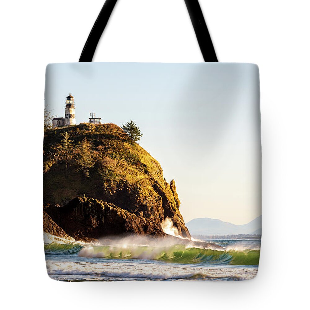 Outdoor; Sunset; Light House; Wave; Cliff; Columbia River; Washington Beauty; Cape Disappointment State Park; Pnw; Tote Bag featuring the digital art Cape Disappointment Lighthouse #2 by Michael Lee