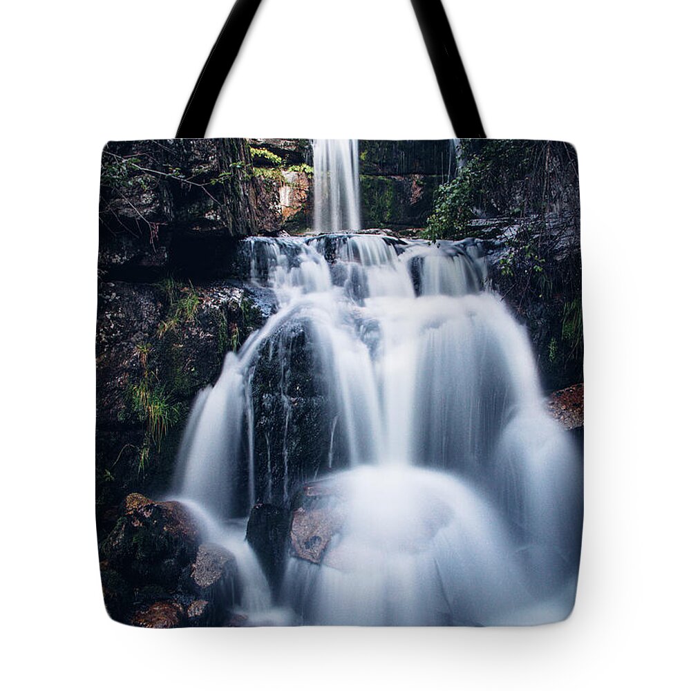 Jizera Mountains Tote Bag featuring the photograph Cascade of two large waterfalls on the small river Jedlova by Vaclav Sonnek