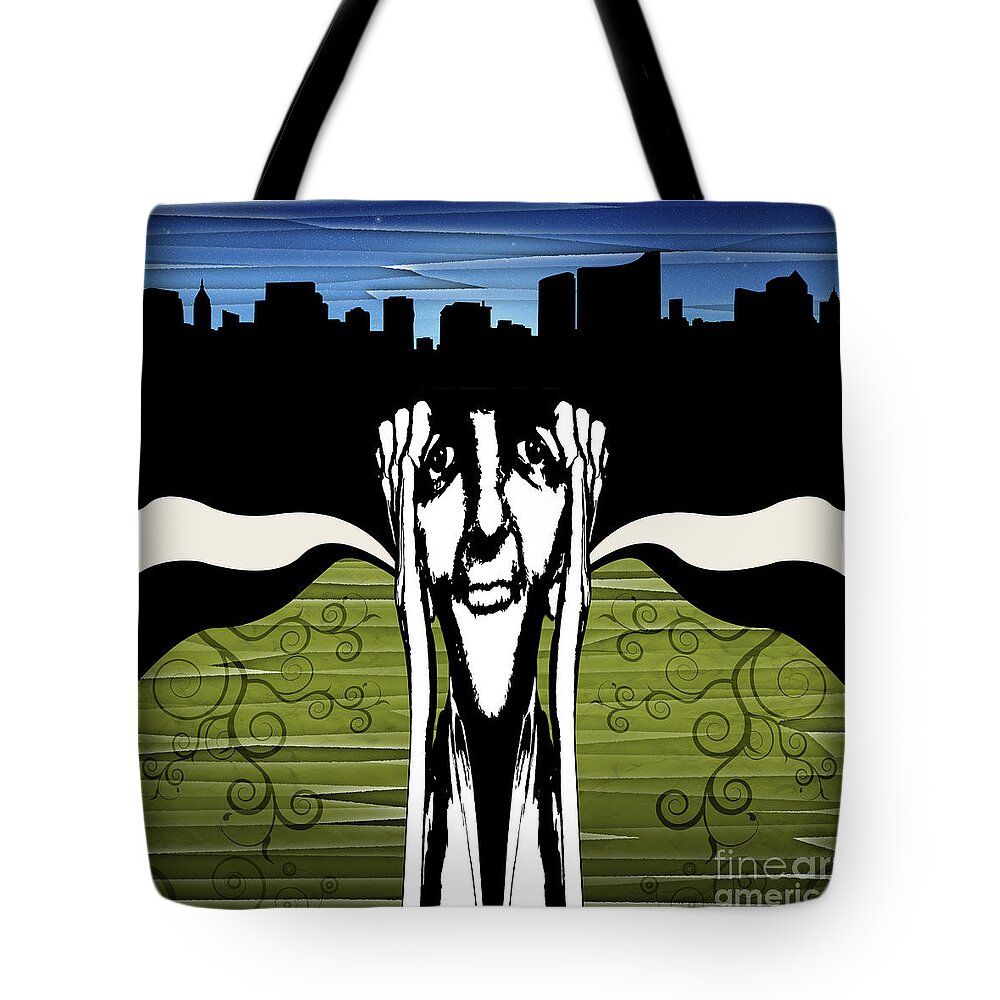 Face Tote Bag featuring the digital art City At Night by Phil Perkins