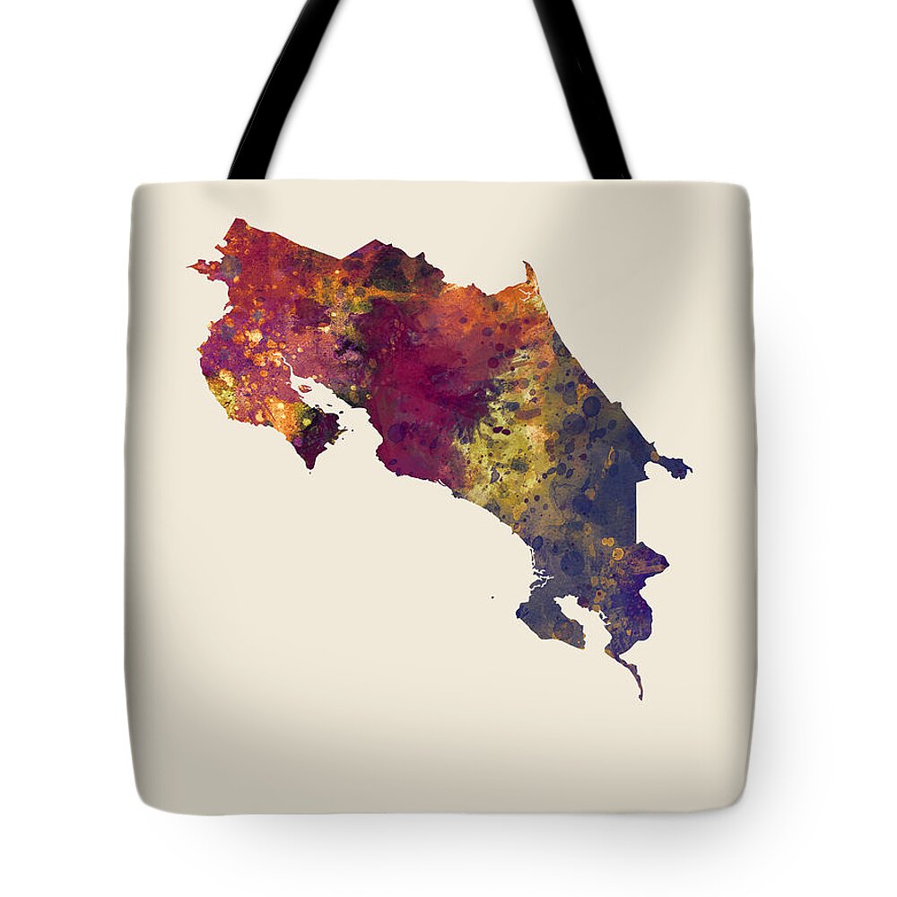 Costa Rica Tote Bag featuring the digital art Costa Rica Watercolor Map by Michael Tompsett