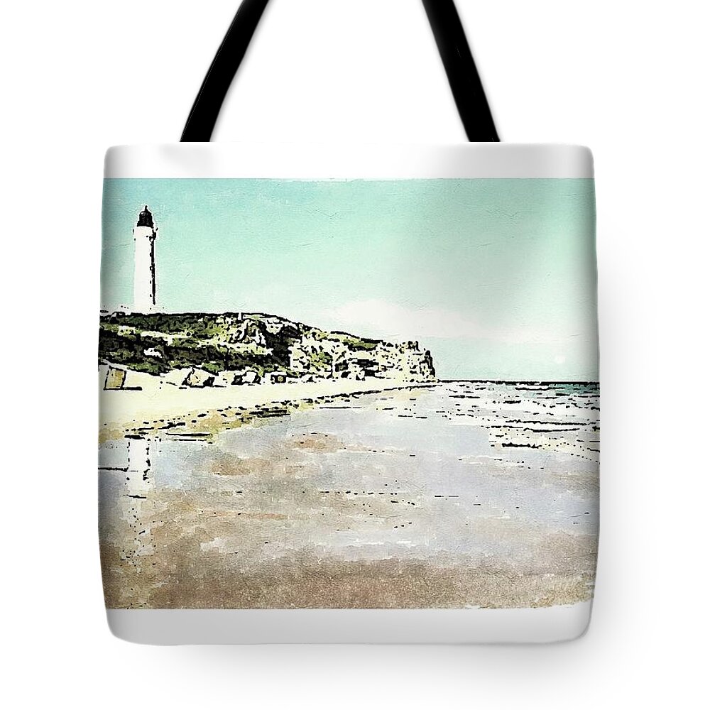 Covesea Tote Bag featuring the digital art Covesea Lighthouse #3 by John Mckenzie