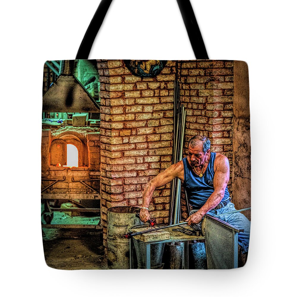 Blower Tote Bag featuring the photograph Glass Blower in Murano #2 by Darryl Brooks