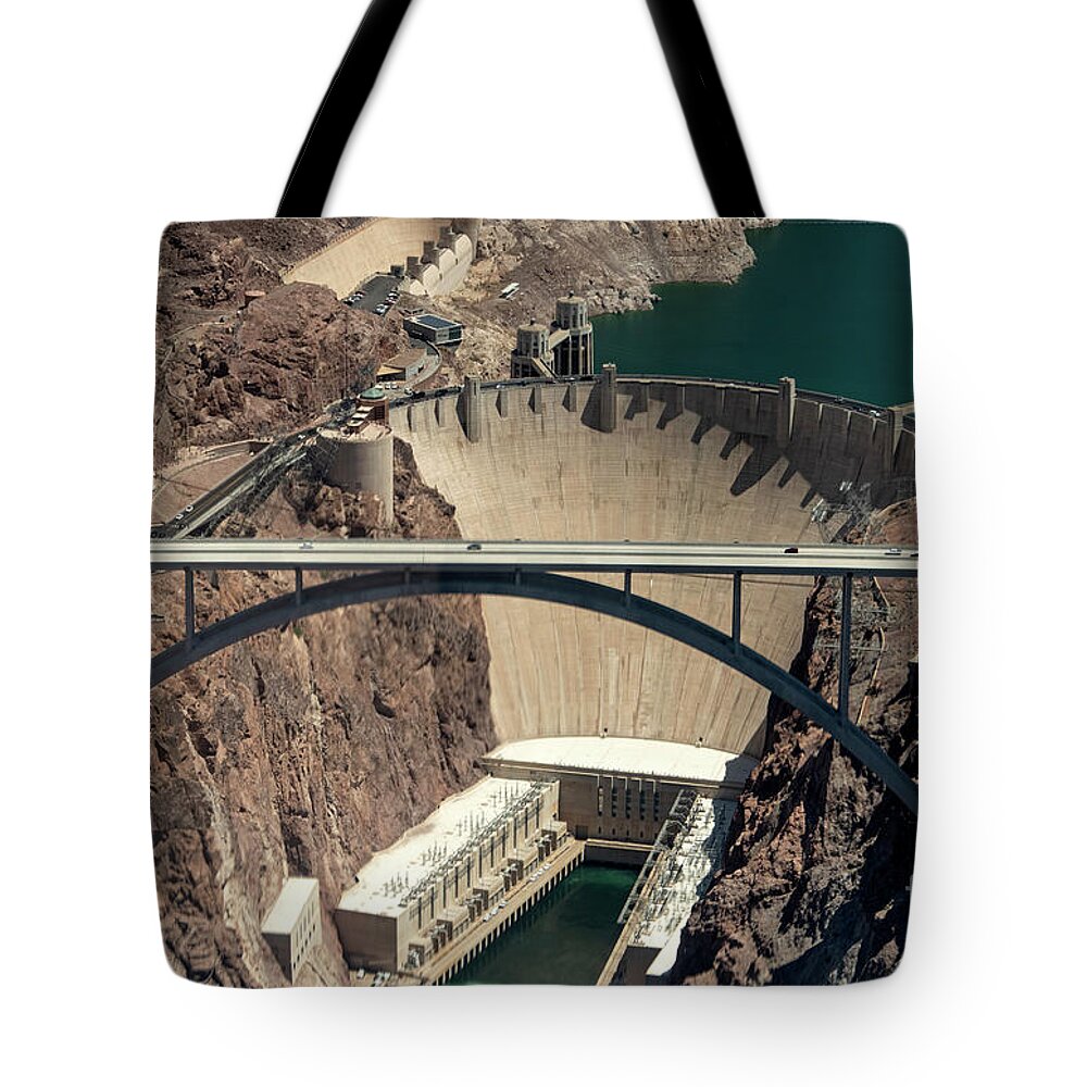 Hoover Dam Tote Bag featuring the photograph Hoover Dam Aerial View #2 by David Oppenheimer