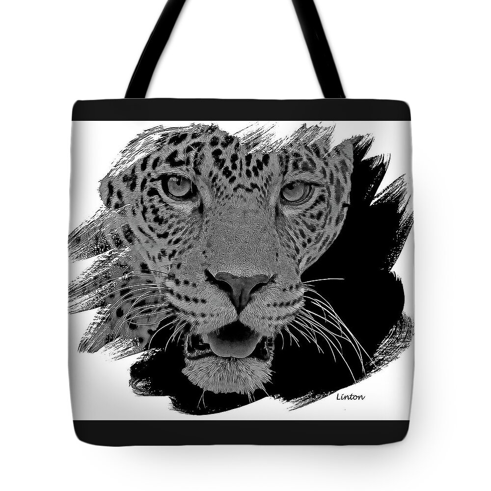 Jaguar Tote Bag featuring the digital art Jaguar #2 by Larry Linton