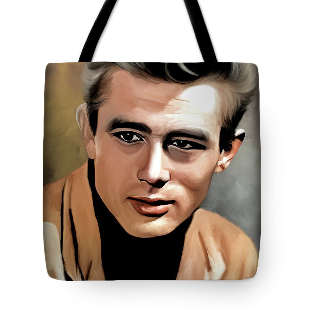 Bio Tote Bag featuring the painting James Dean illustration -b by Movie World Posters