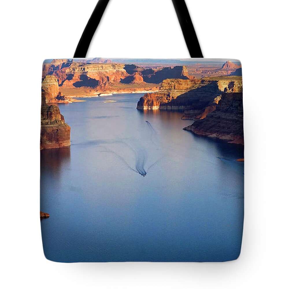 Lake Powell Tote Bag featuring the photograph Lake Powell Sunset from the Air #2 by Rick Wilking