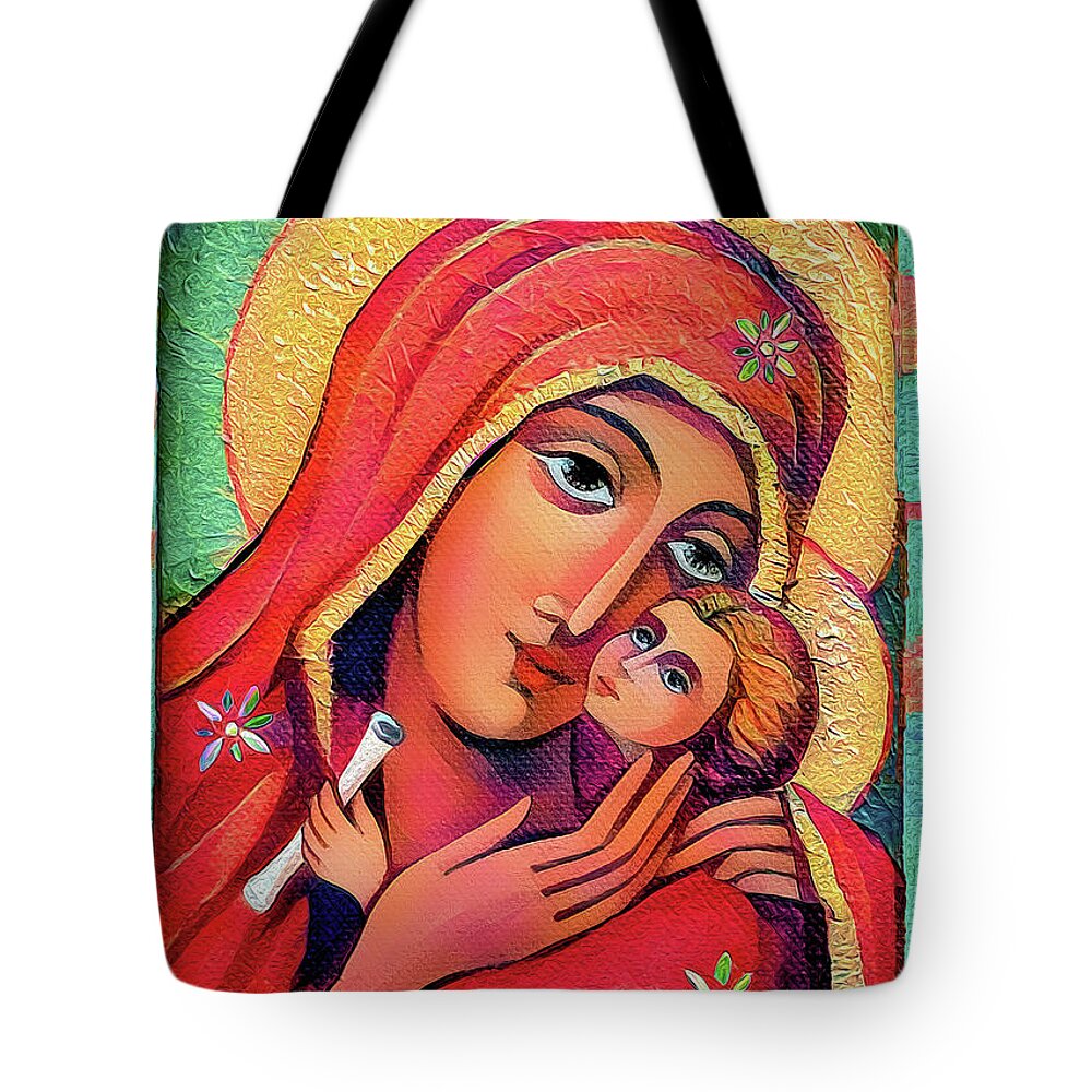 Mother And Child Tote Bag featuring the painting Madonna and Child #2 by Eva Campbell