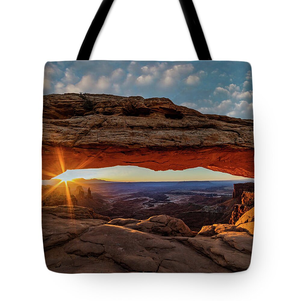 Mesa Arch Tote Bag featuring the photograph Mesa Arch Sunrise #2 by Dan Norris