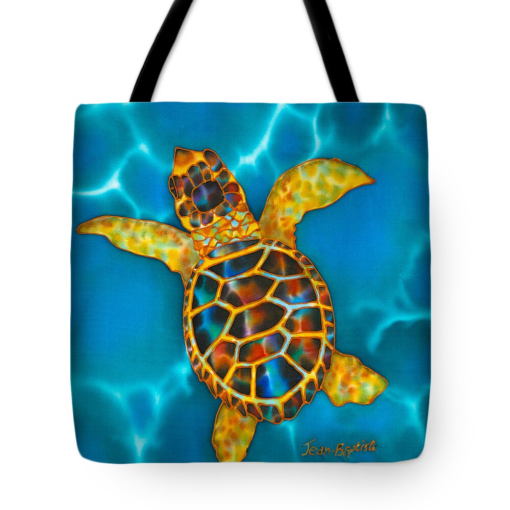 Sea Turtle Tote Bag featuring the painting Opal Sea Turtle #1 by Daniel Jean-Baptiste