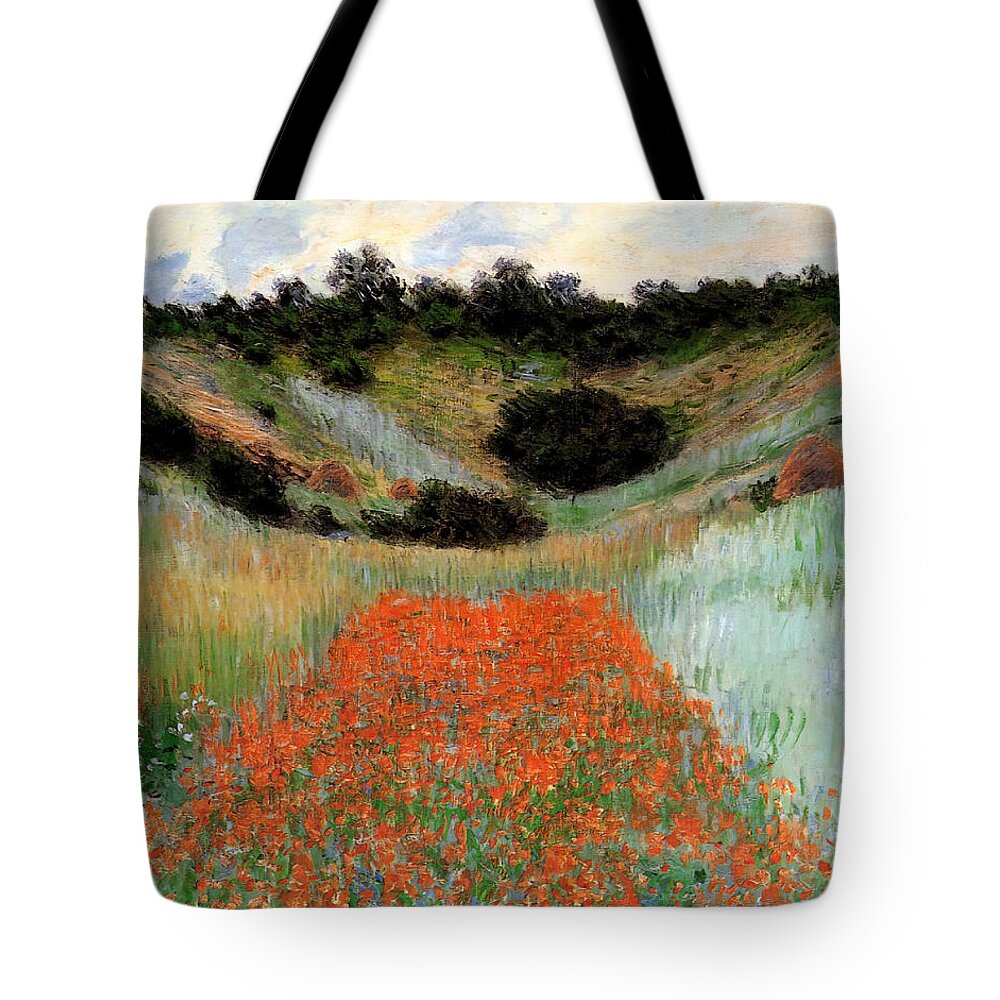 Monet Tote Bag featuring the painting Poppy Field in a Hollow near Giverny #2 by Claude Monet