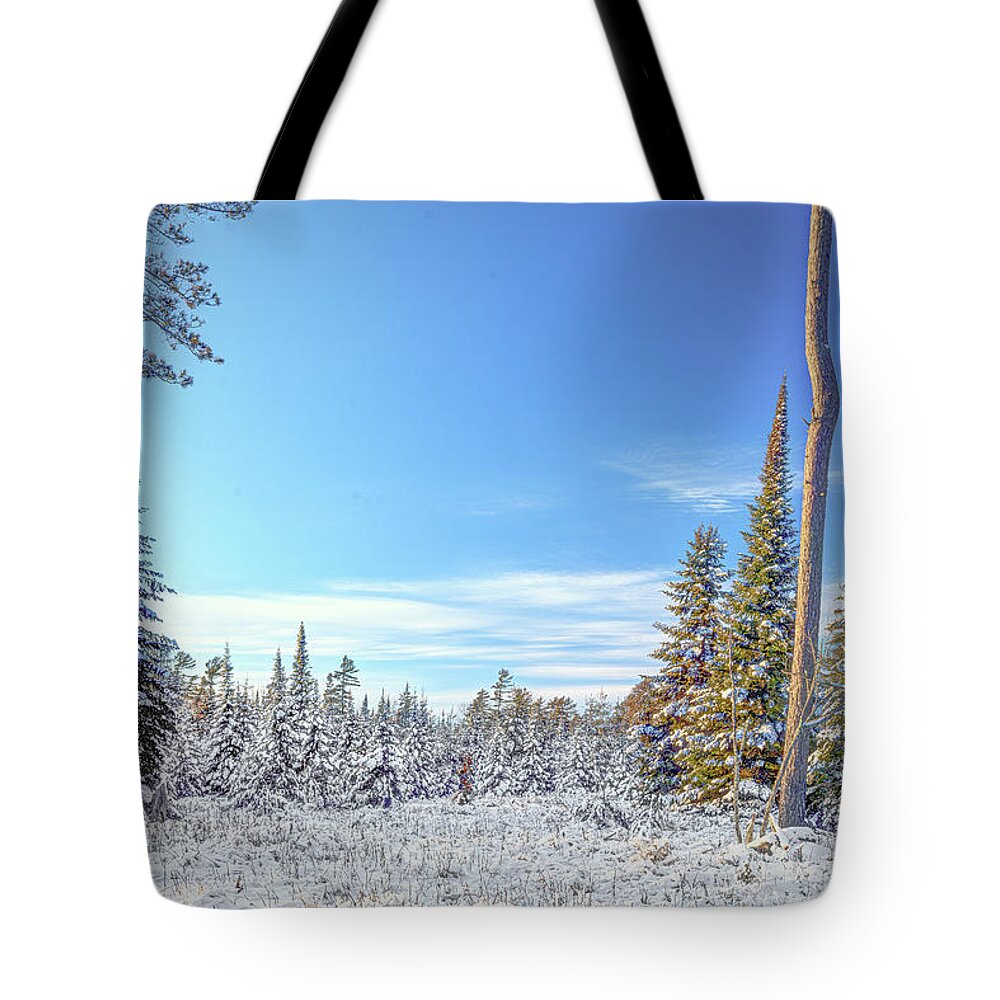 #winter #landscape #photograph #fine Art #door County #wisconsin #midwest #wall Décor #wall Art #hiking #walking #long Exposure #focus Stacking #hdr Photography #adventure #outside #environment #outdoor Lover #snow #ice #cold #snowshoeing # Cross Country Skiing   Tote Bag featuring the photograph Remains Of The Day #2 by David Heilman