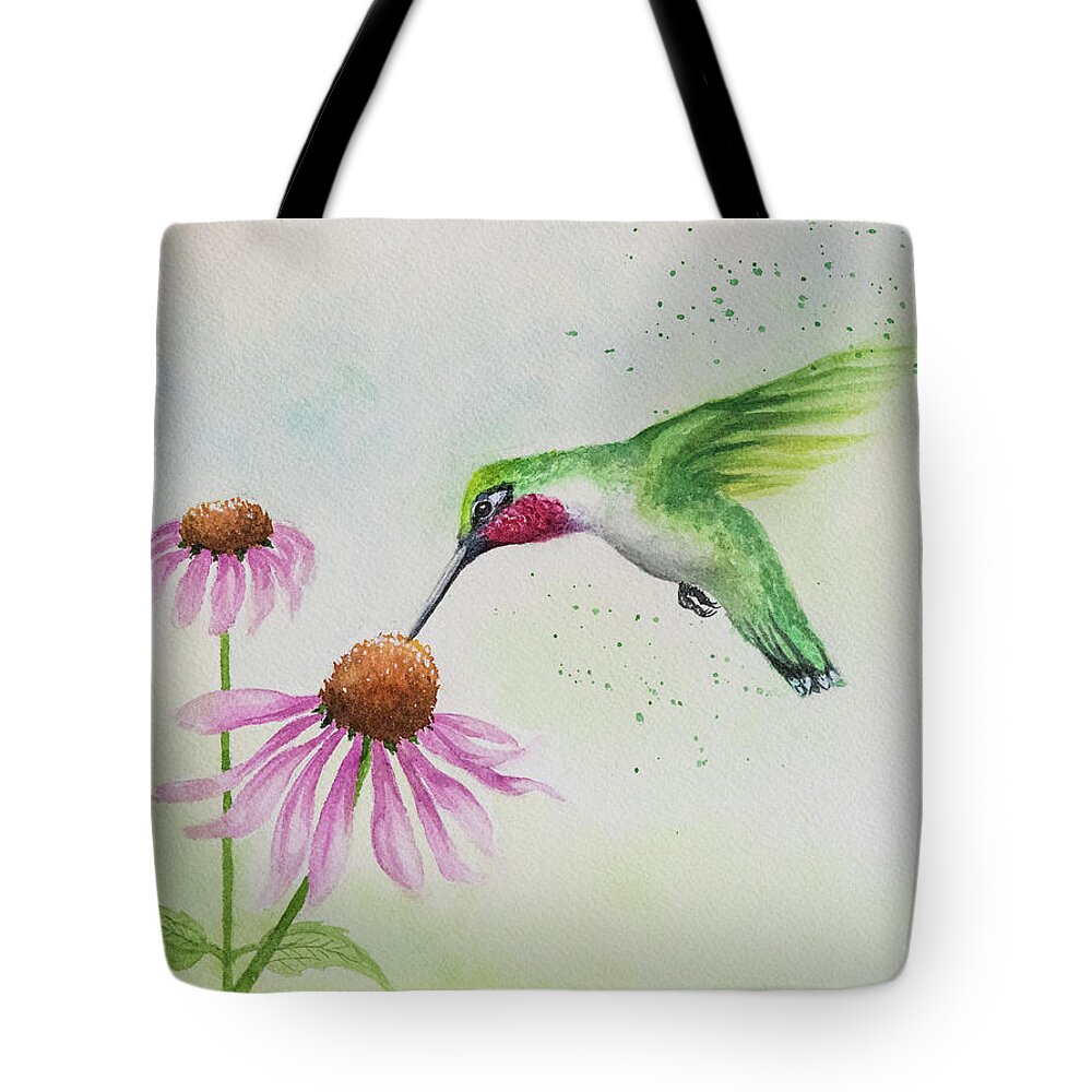 Nature Tote Bag featuring the painting Ruby throated Hummingbird #2 by Linda Shannon Morgan