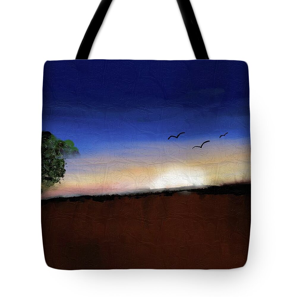 Landscape Tote Bag featuring the painting Sunset #2 by Vesna Antic