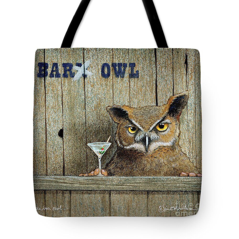 Owl Tote Bag featuring the painting The Bar Owl... #3 by Will Bullas