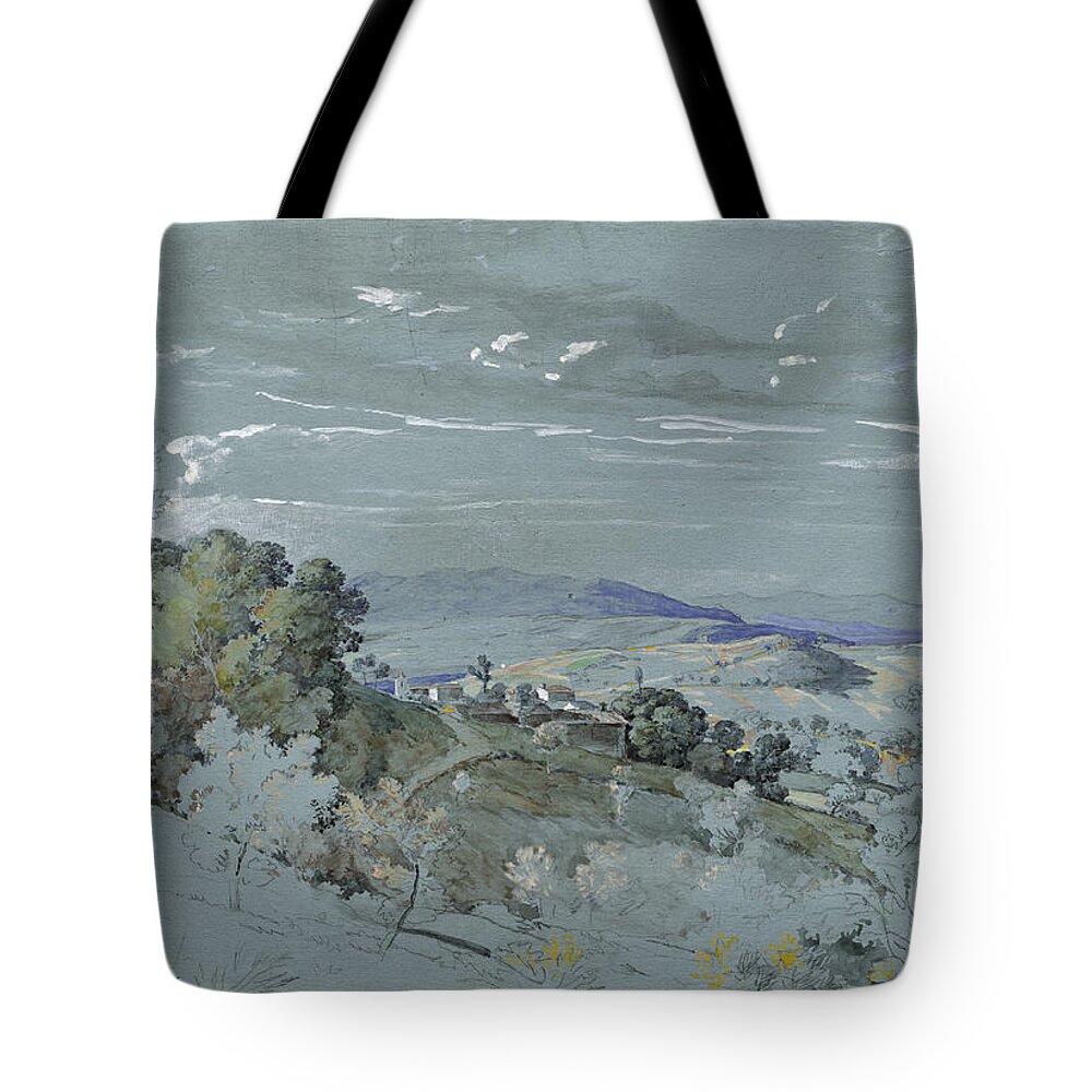 Johann Georg Von Dillis Tote Bag featuring the drawing The Hills of Umbria near Perugia by Johann Georg von Dillis