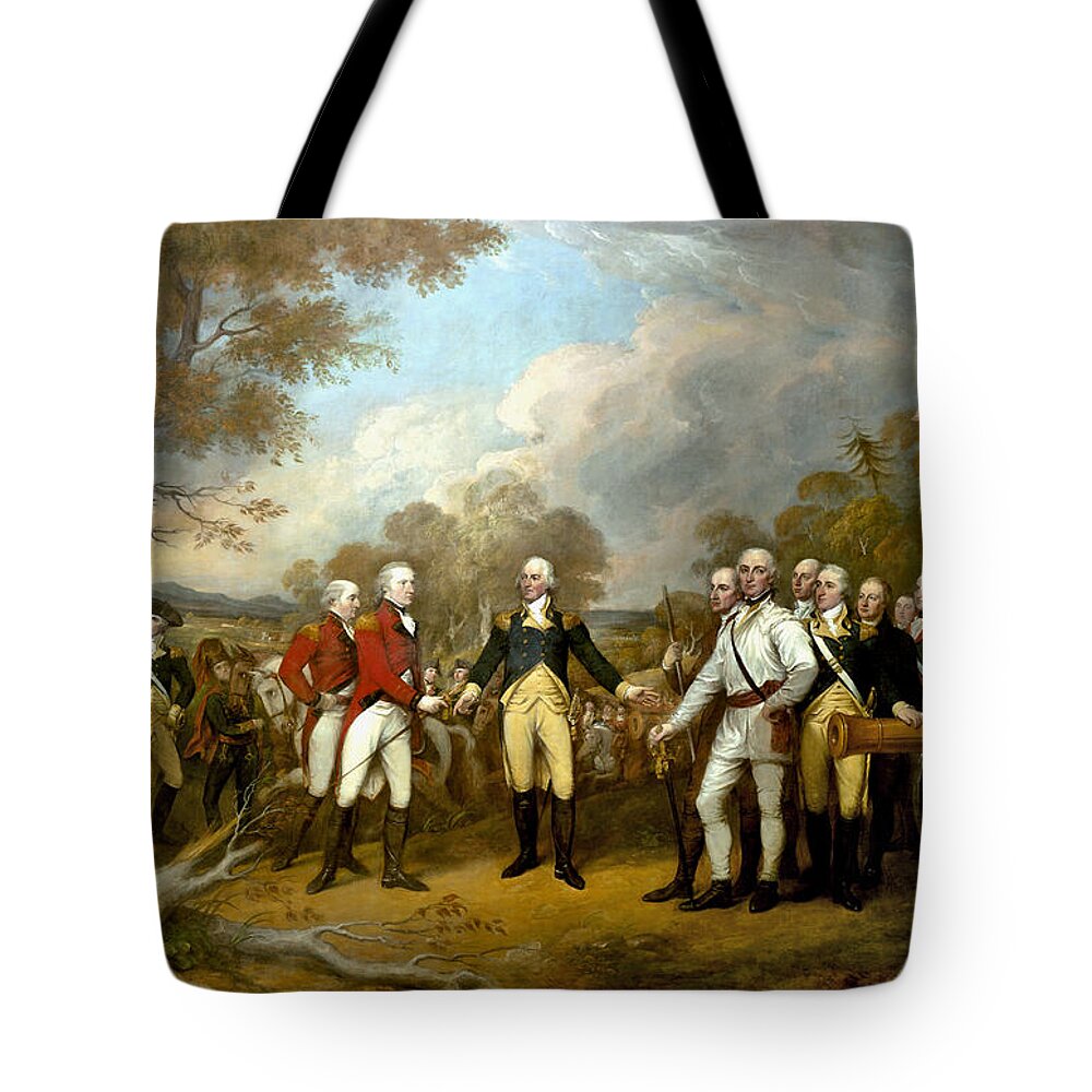 Revolutionary War Tote Bag featuring the painting The Surrender of General Burgoyne by War Is Hell Store