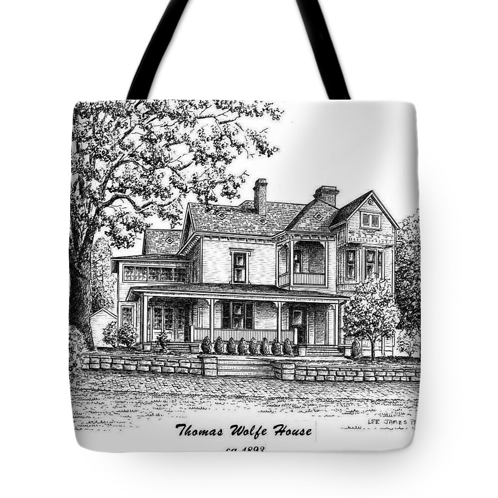 Thomas Wolfe House Tote Bag featuring the drawing Thomas Wolfe House #2 by Lee Pantas