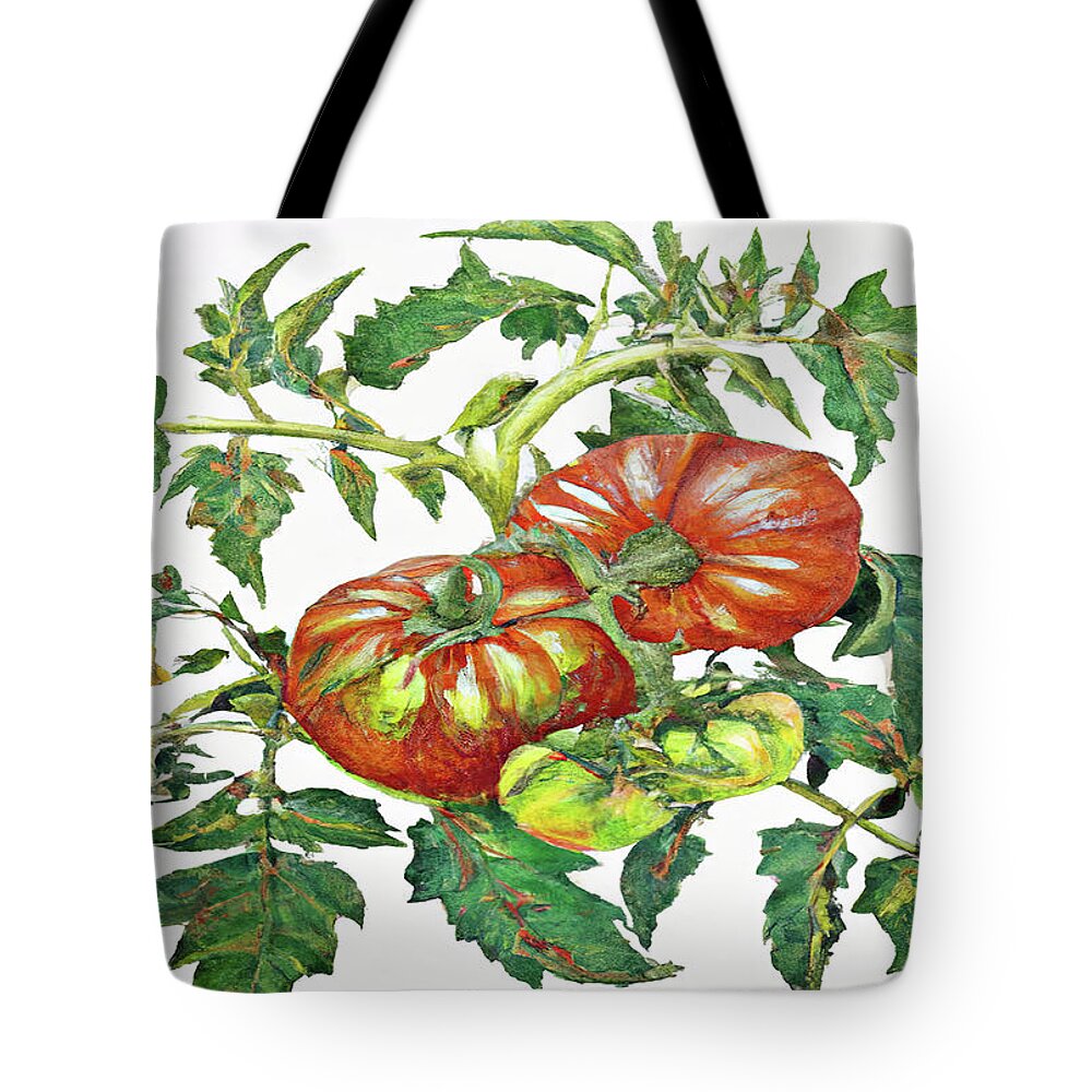 Two Red Tomatoes Tote Bag featuring the digital art 2 Tomatoes 2 B by Cathy Anderson