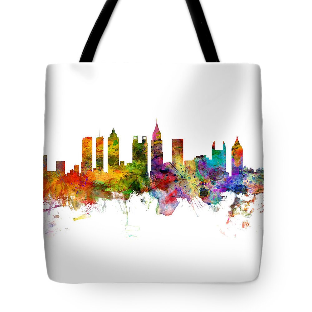 Atlanta Tote Bag featuring the digital art Atlanta Georgia Skyline by Michael Tompsett