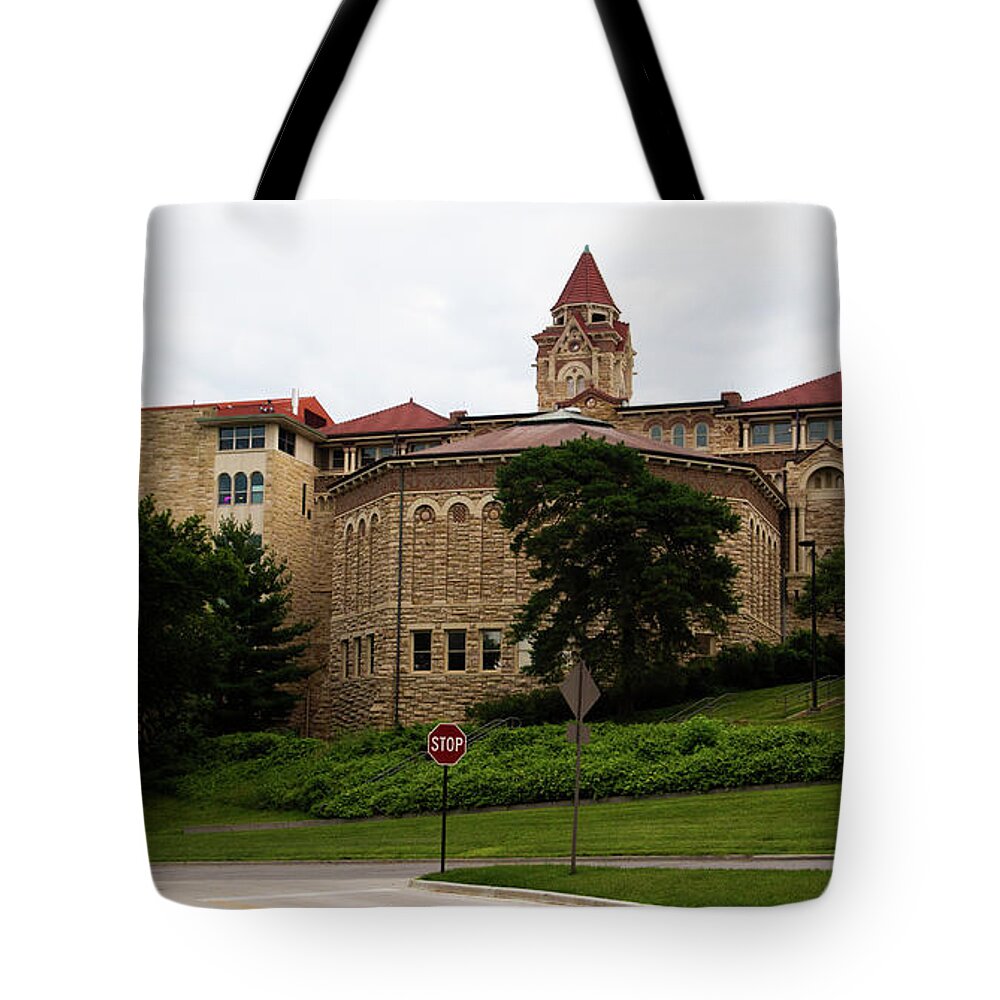 Kansas Jayhawks Tote Bag featuring the photograph Watson Library at University of Kansas by Eldon McGraw