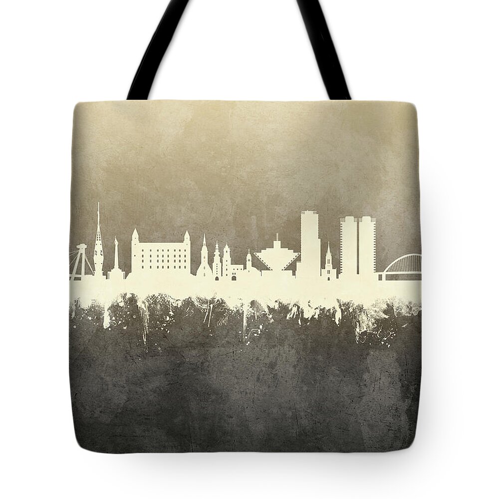 Bratislava Tote Bag featuring the digital art Bratislava Slovakia Skyline by Michael Tompsett