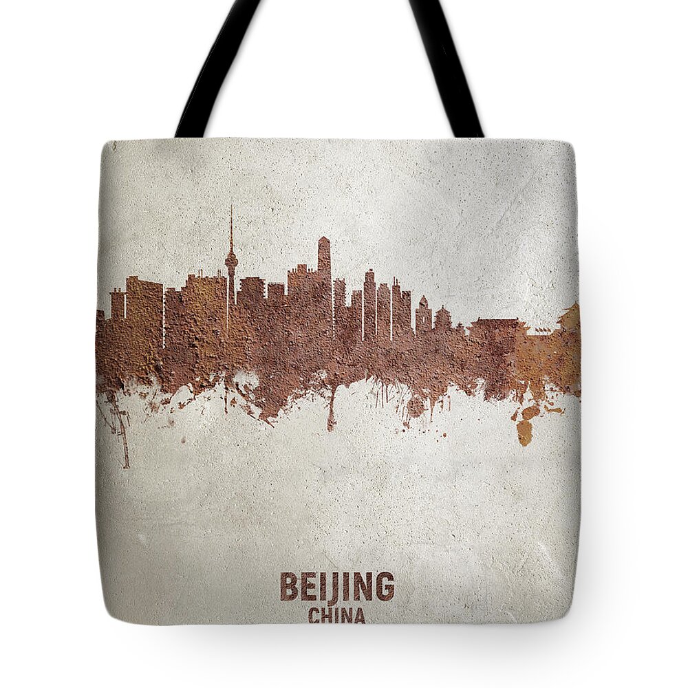 Beijing Tote Bag featuring the digital art Beijing China Skyline by Michael Tompsett