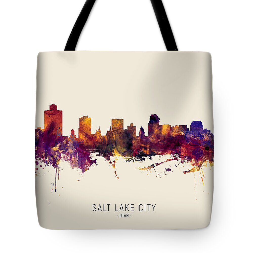 Salt Lake City Tote Bag featuring the digital art Salt Lake City Utah Skyline by Michael Tompsett
