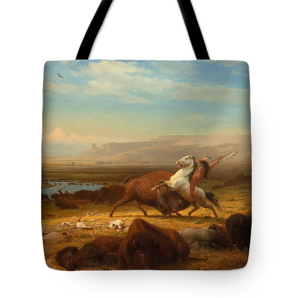 Last Tote Bag featuring the painting The Last Of The Buffalo by Albert Bierstadt by Mango Art