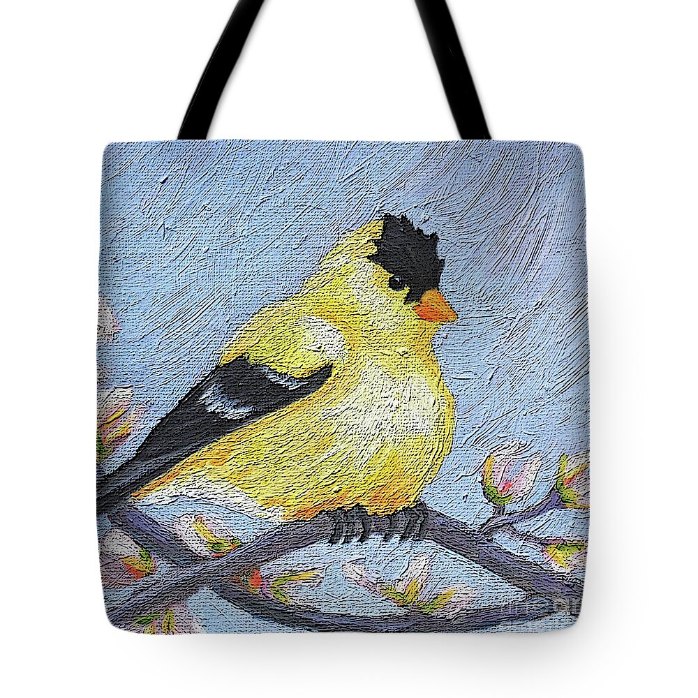 Bird Tote Bag featuring the painting 24 Goldfinch by Victoria Page