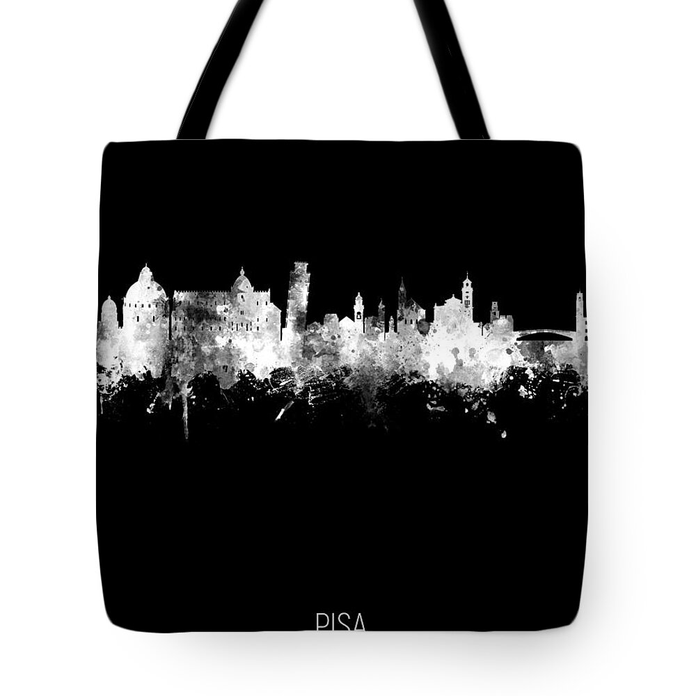 Pisa Tote Bag featuring the digital art Pisa Italy Skyline #24 by Michael Tompsett