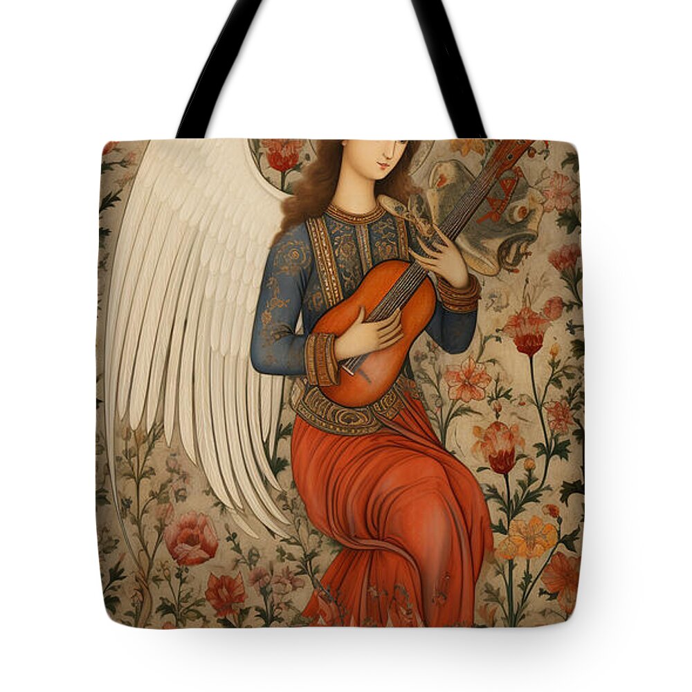 Angel Tote Bag featuring the painting A medieval islamic illuminated manuscript featu by Asar Studios #25 by Asar Studios