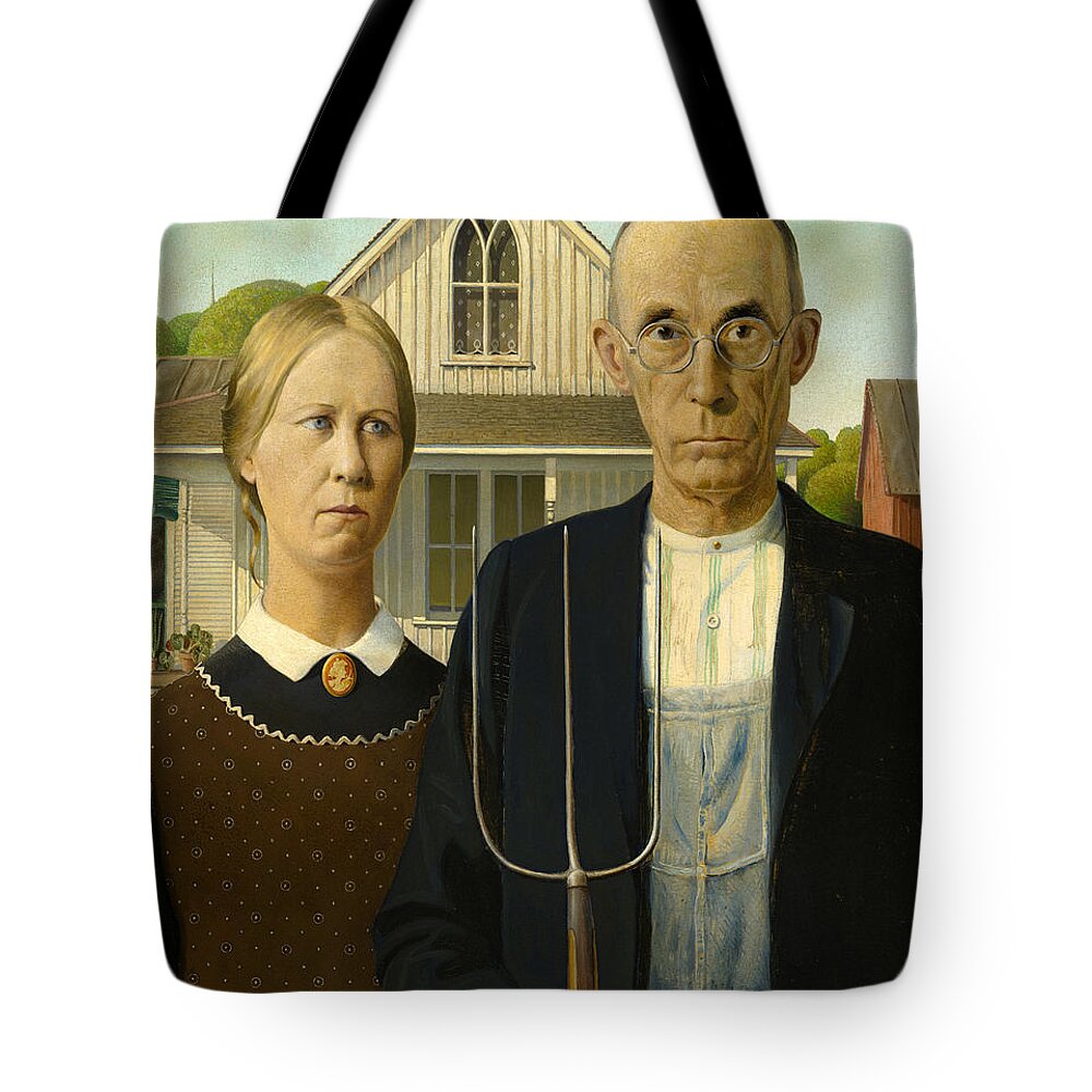 American Tote Bag featuring the painting American Gothic by Grant Wood