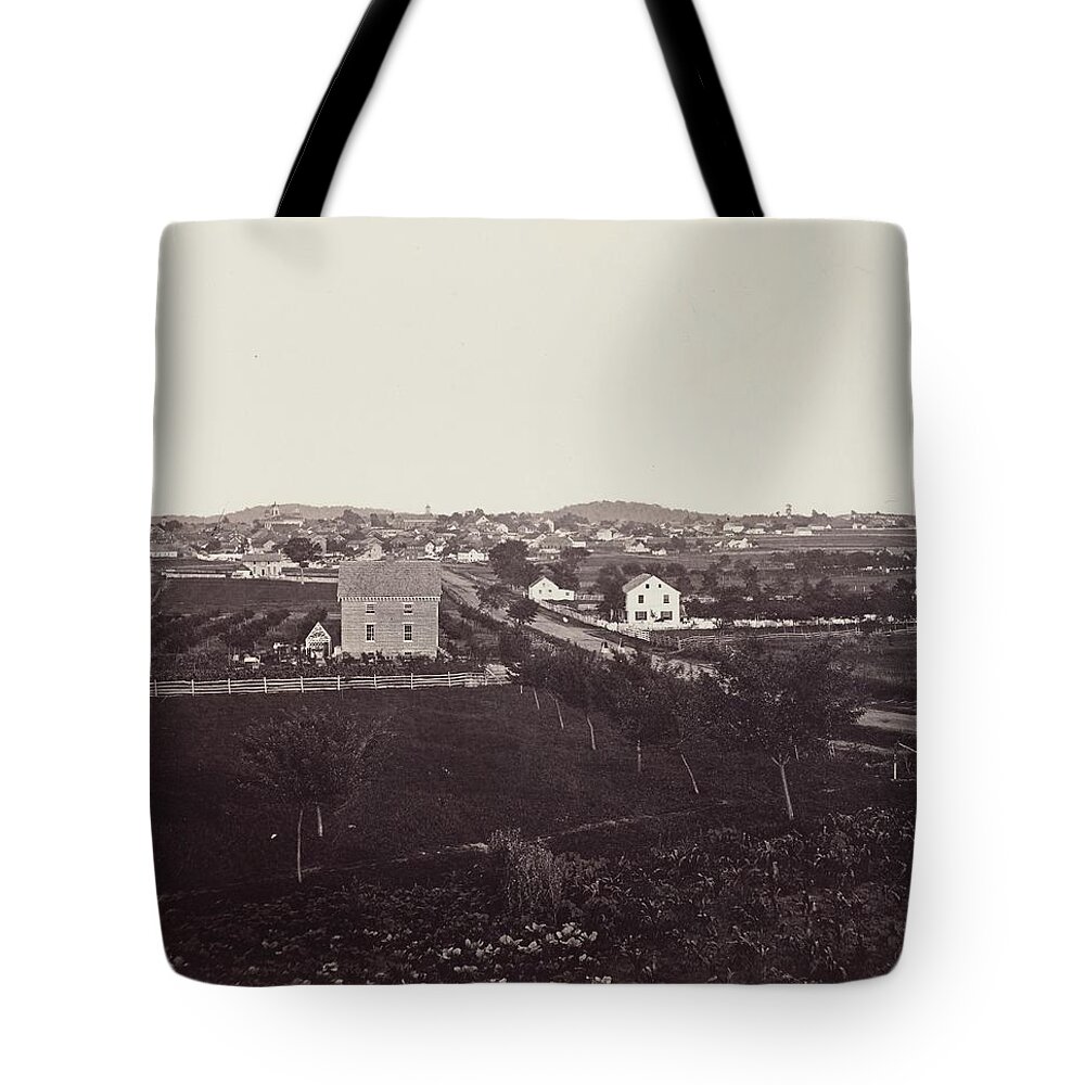 Formerly Attributed To Mathew B. Brady Wagon And Unidentified Union Army Tented Encampment In Distance Tote Bag featuring the painting formerly attributed to MATHEW B. BRADY Wagon and Unidentified Union Army Tented Encampment in Distan by MotionAge Designs