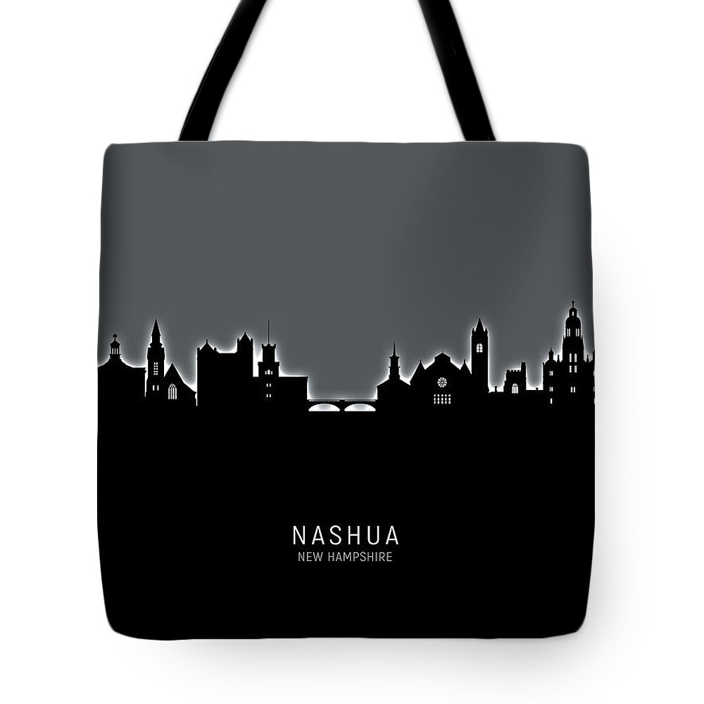 Nashua Tote Bag featuring the digital art Nashua New Hampshire Skyline #28 by Michael Tompsett