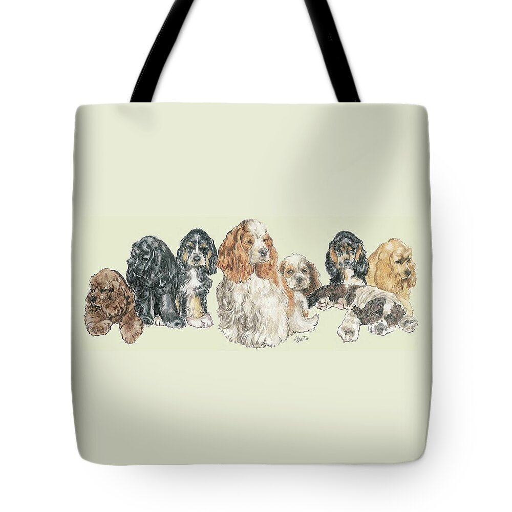Sporting Group Tote Bag featuring the mixed media American Cocker Spaniel Puppies by Barbara Keith