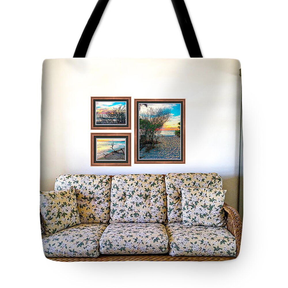 Framed Examples Tote Bag featuring the photograph 2x1 Brown Frame Lav Matte by Susan Molnar