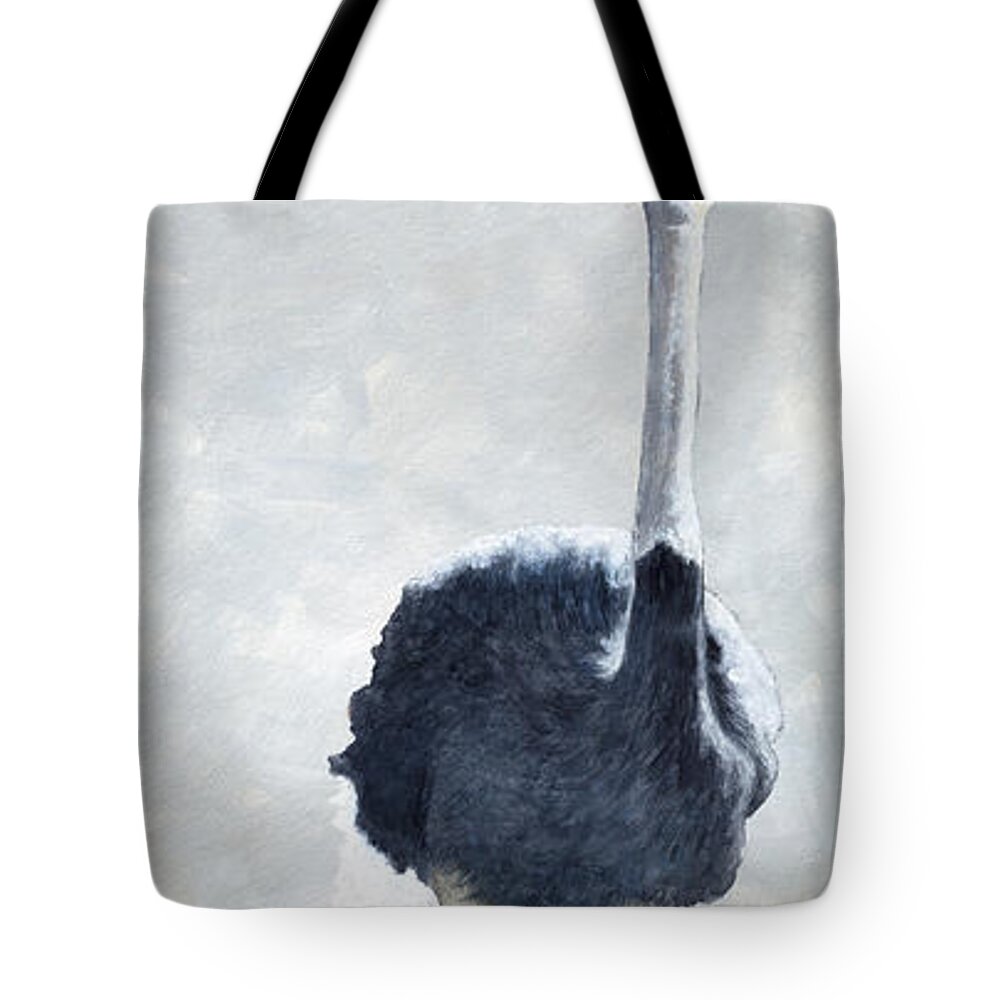Ostrich Tote Bag featuring the painting Birds On A Wire... #3 by Will Bullas