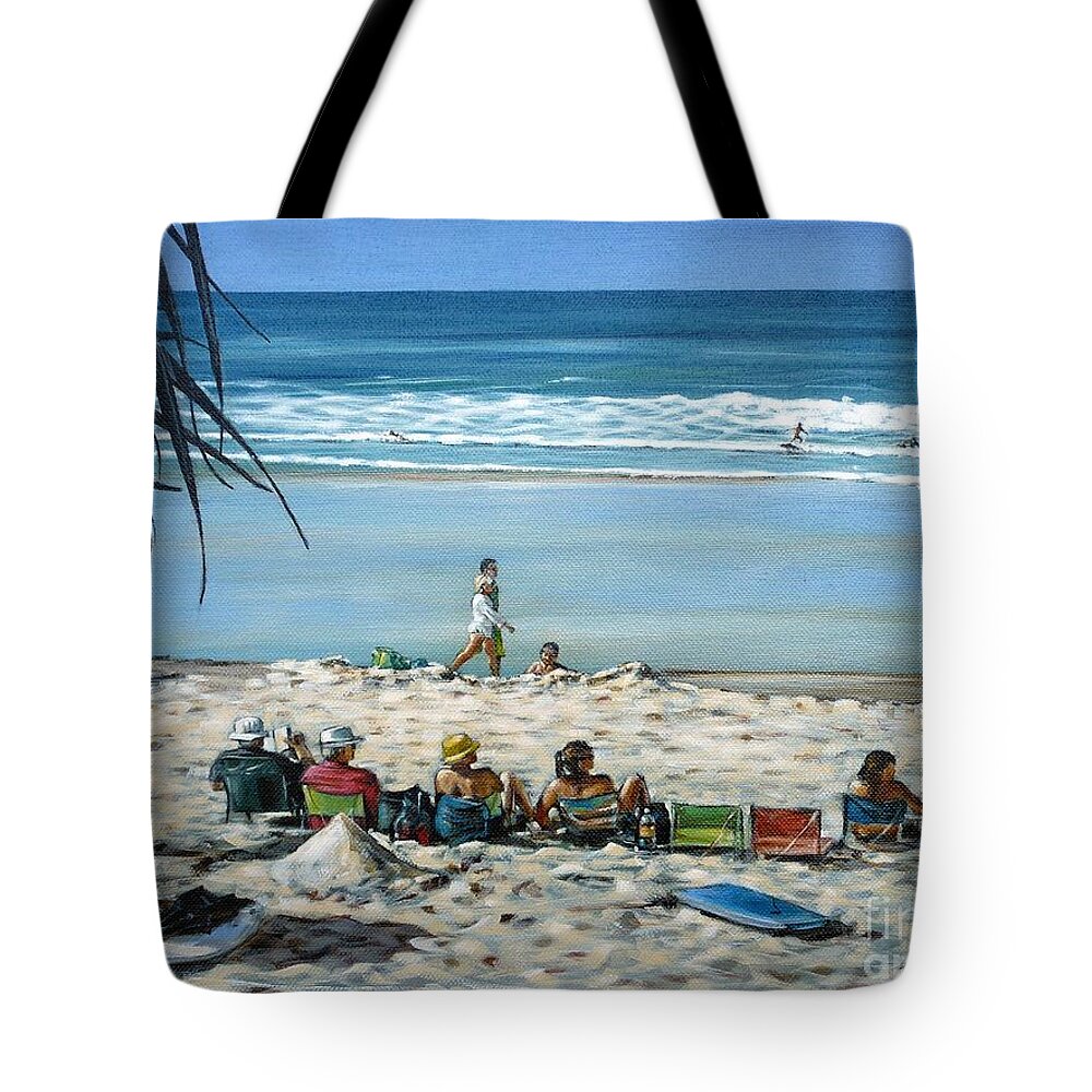 Beach Tote Bag featuring the painting Burleigh Beach 220909 #3 by Selena Boron