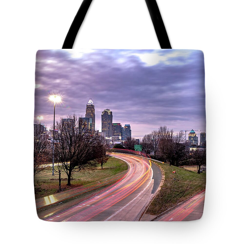 North Carolina Tote Bag featuring the photograph Downtown of Charlotte North Carolina skyline #3 by Alex Grichenko