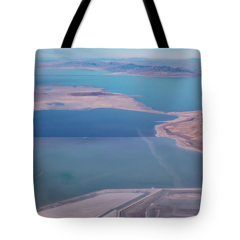 Geography Tote Bag featuring the photograph Flying Over Pyramid Lake Near Reno Nevada #3 by Alex Grichenko