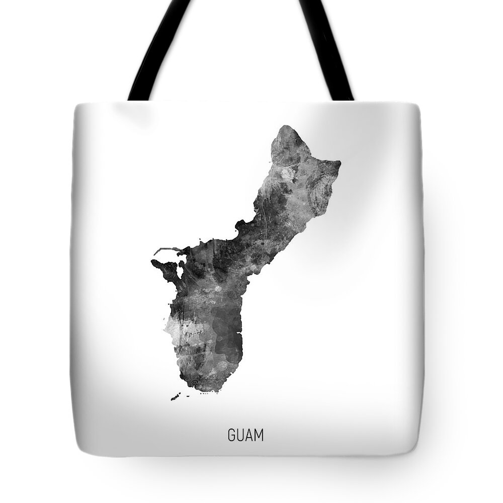 Guam Tote Bag featuring the digital art Guam Watercolor Map by Michael Tompsett