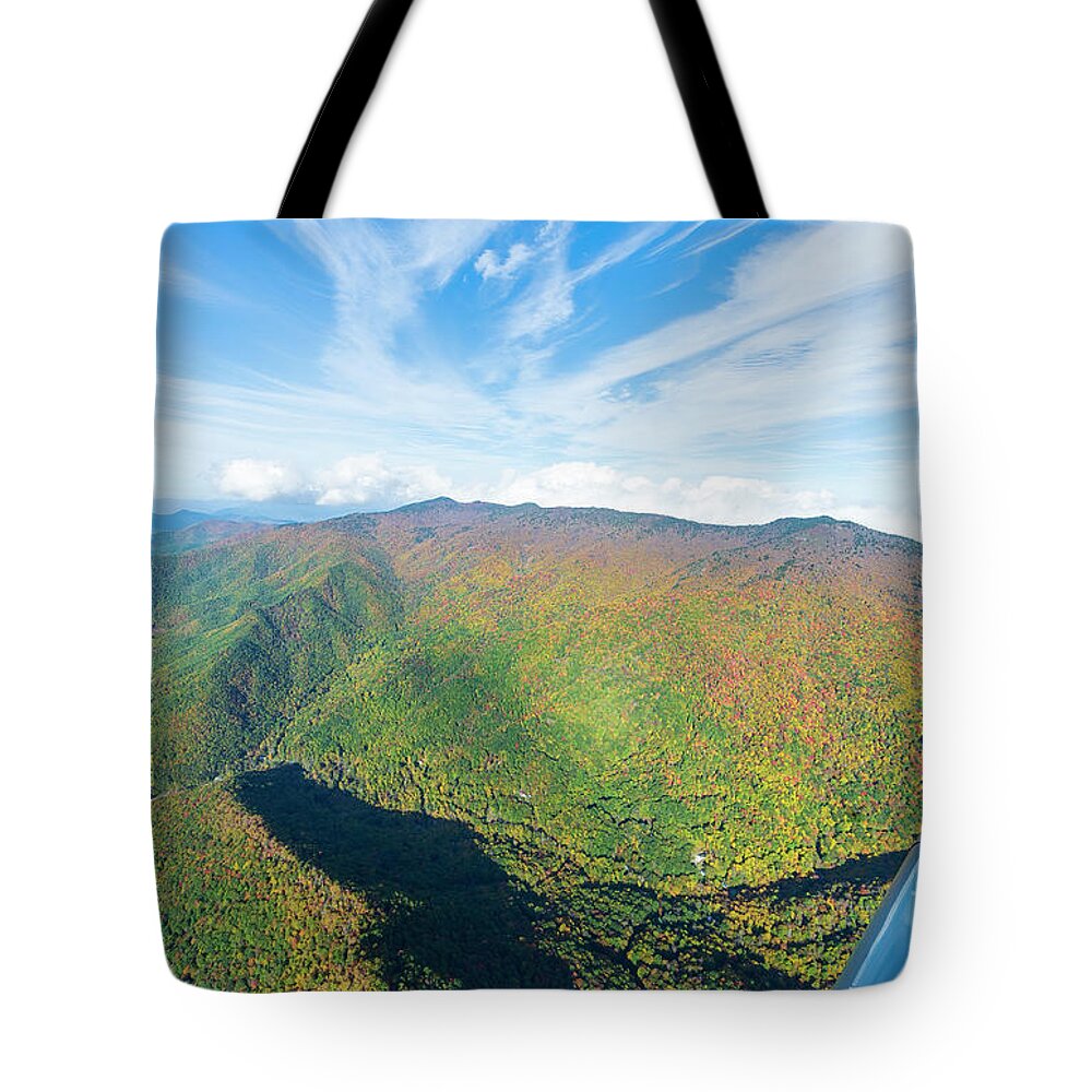 Mount Mitchell State Park Tote Bag featuring the photograph Mount Mitchell State Park Peak Autumn Colors Aerial View #3 by David Oppenheimer