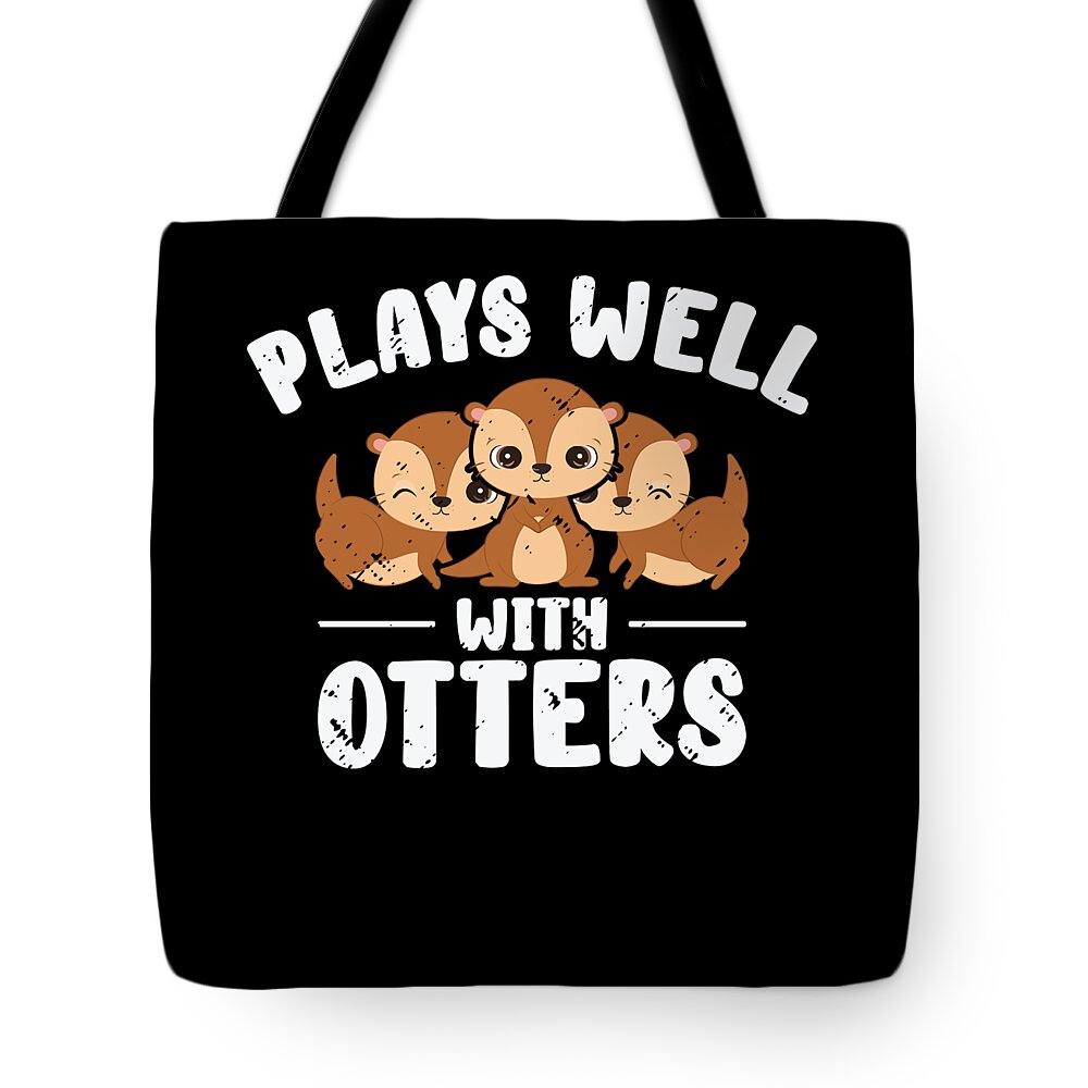 Otter Tote Bag featuring the digital art Plays Well With Otter Rodent Marten Otter #3 by Toms Tee Store